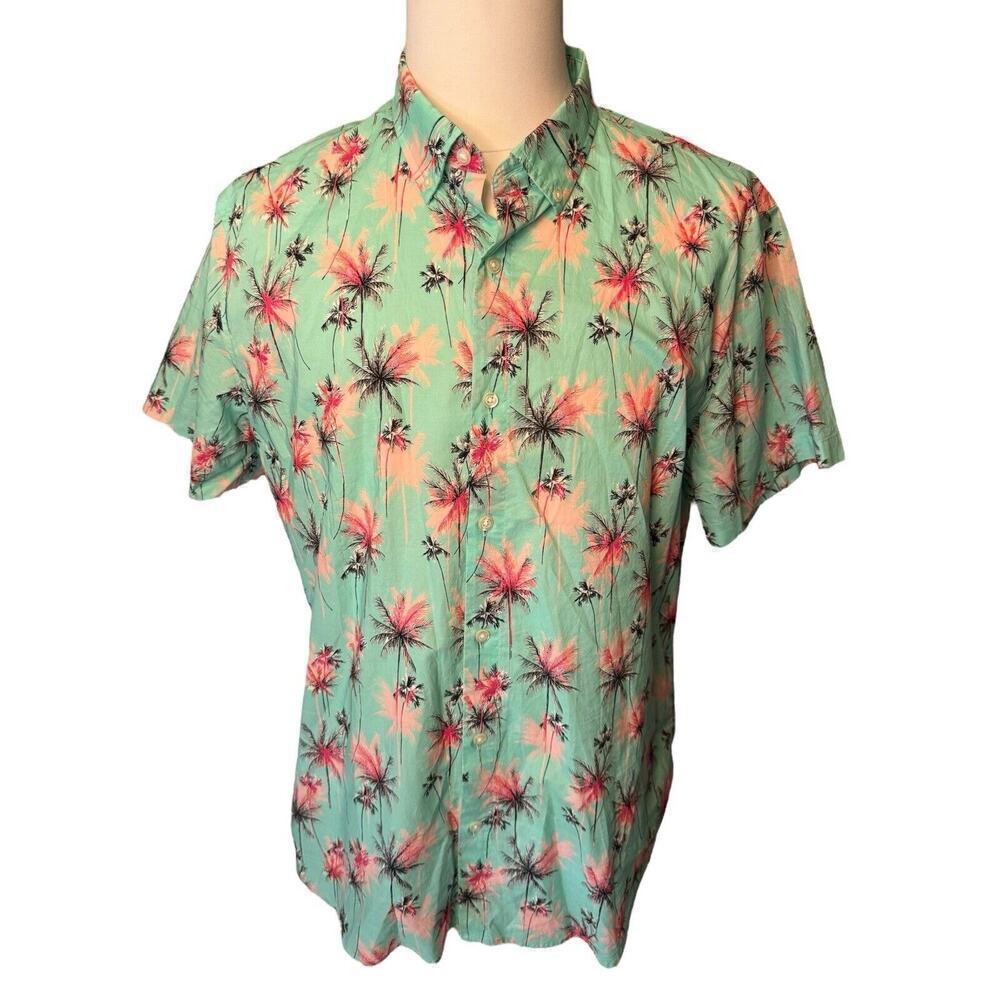Bonobos Hawaiian Shirt 2XL Slim Fit Teal And Pink Palms Tropical Aloha